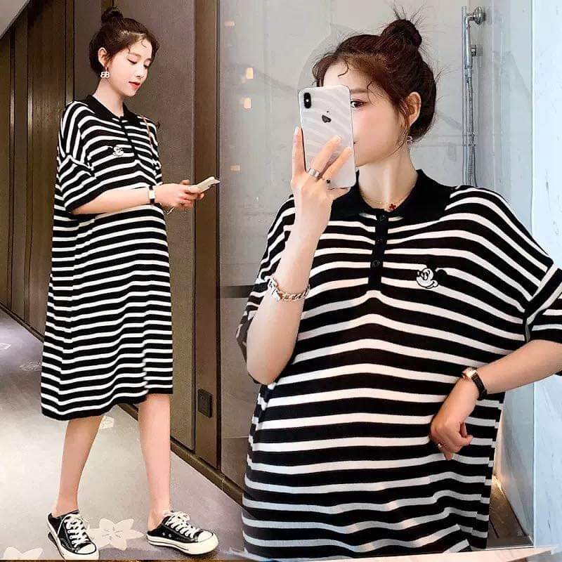 (Có size đến 100kg)Váy bầu bigsize dáng kẻ trẻ trung,năng động
