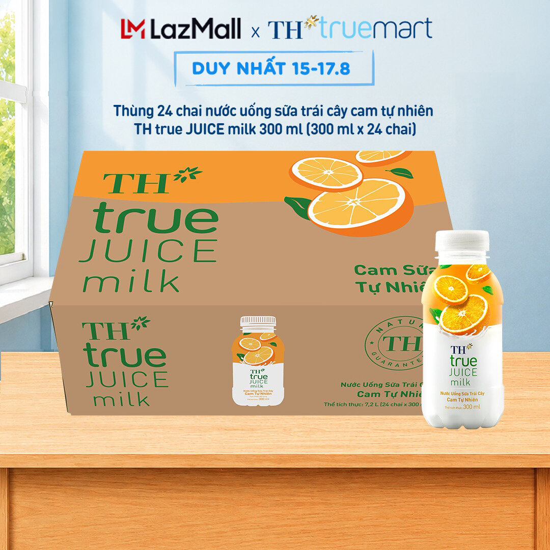 Thùng 24 chai nước uống sữa trái cây TH true JUICE milk cam tự nhiên 300 ml (300 ml x 24)
