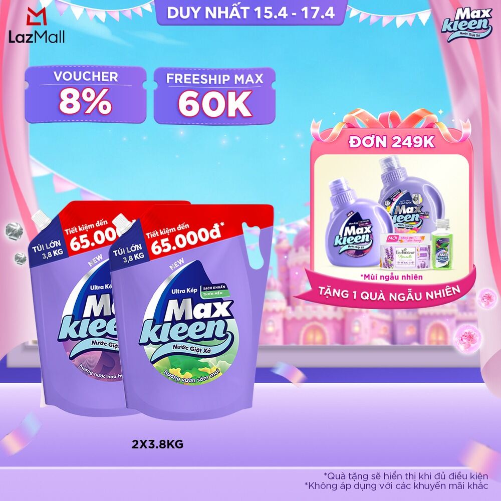 Combo 2 Túi Nước Giặt Xả MaxKleen 3.8kg