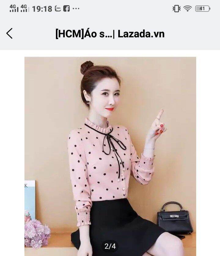 [HCM]Áo sơ mi chấm bi cổ viền đen