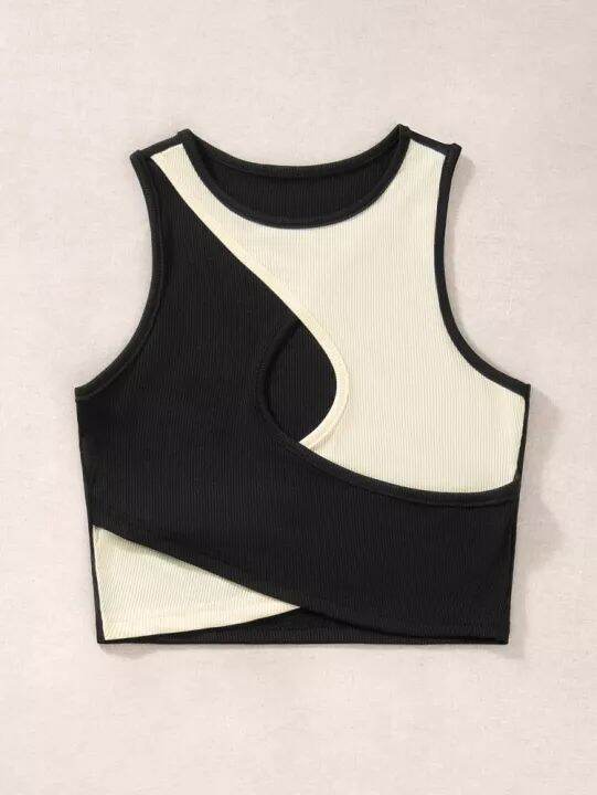 Áo croptop phối hai màu đan chéo ( 1210 )