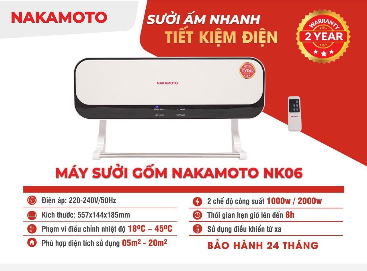 Nakamoto máy sưởi gốm suởi ấm, sưởi nhà tắm NK06- Thương hiệu Nhật