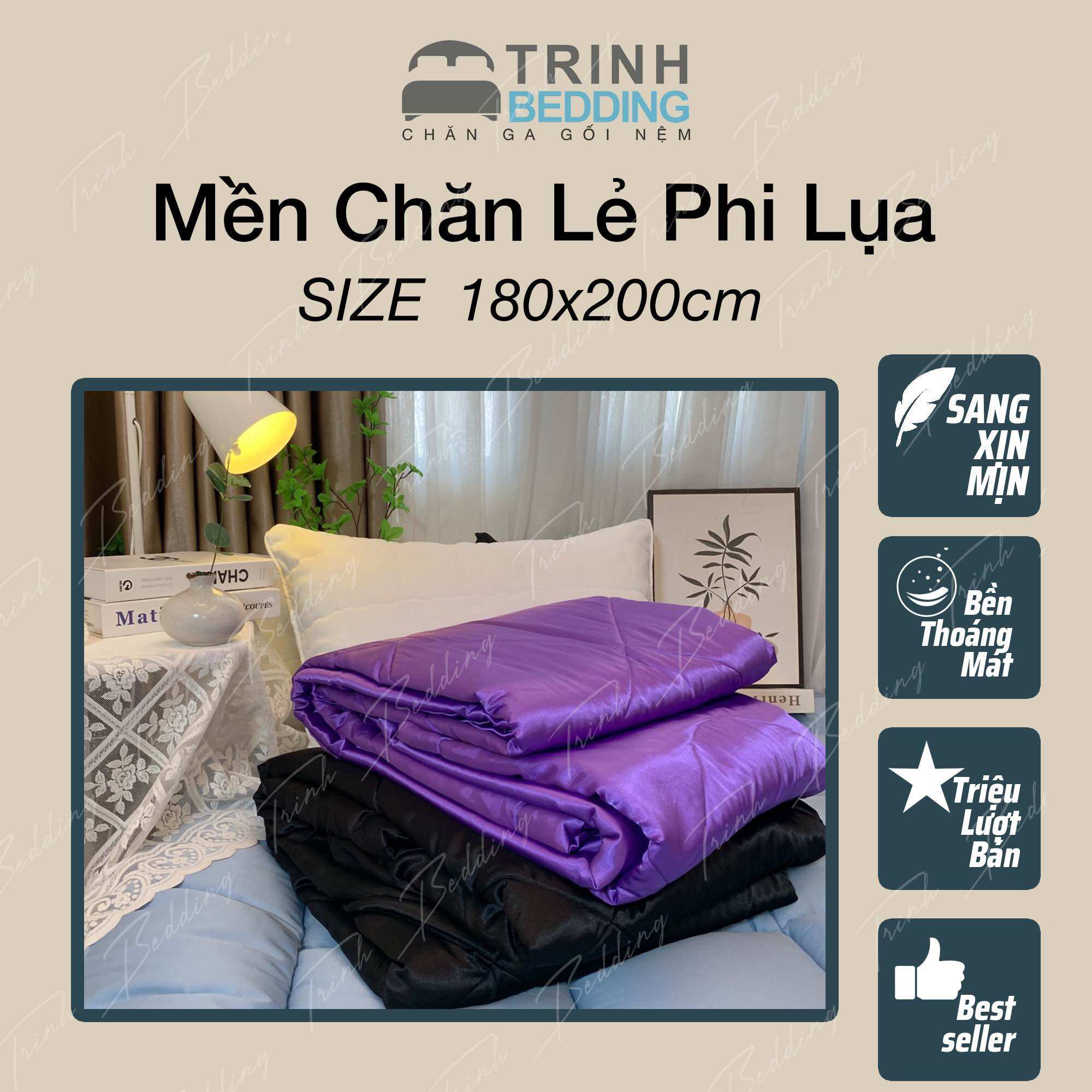 Chăn/ Mền Phi Lụa lạnh Các Màu kích Thước 180x200cm Trinhbedding