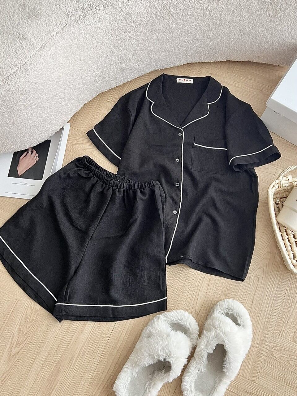 Sét bộ đùi pyjama xốp cổ vét