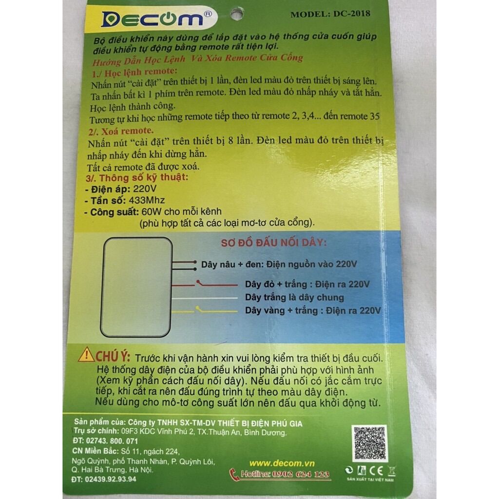 BỘ ĐIỀU KHIỂN CỬA CỐNG TỰ ĐỘNG DC - 2018