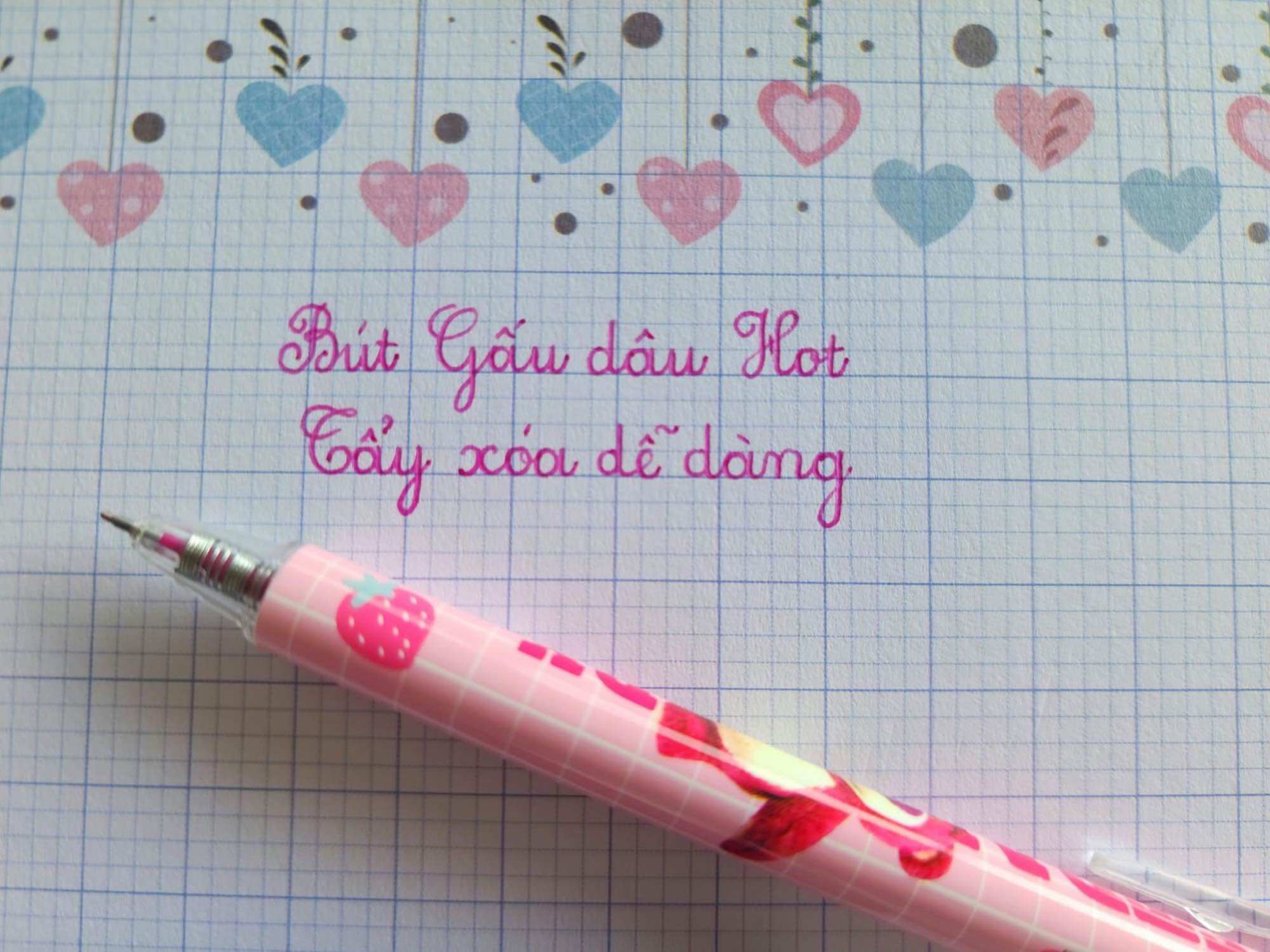 Bút Gel Bấm Mẫu Gấu Dâu ( Mực Tím - Xanh) 12Cây