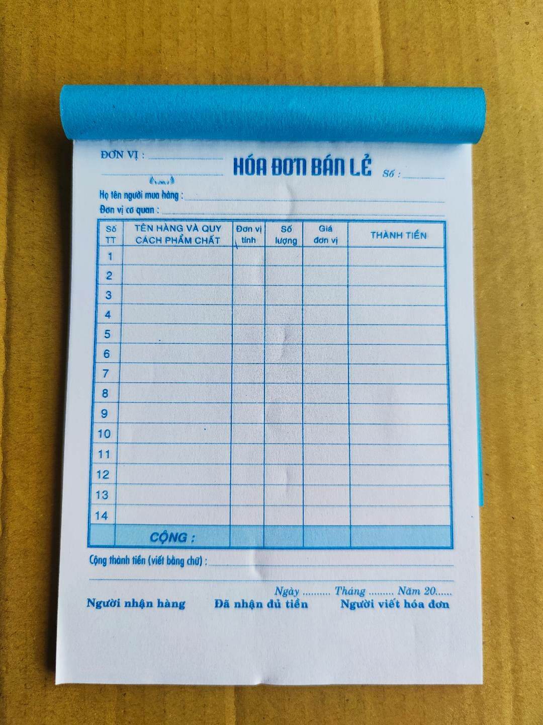 Hóa đơn 1 liên Giấy For 70 dày đẹp láng mịn