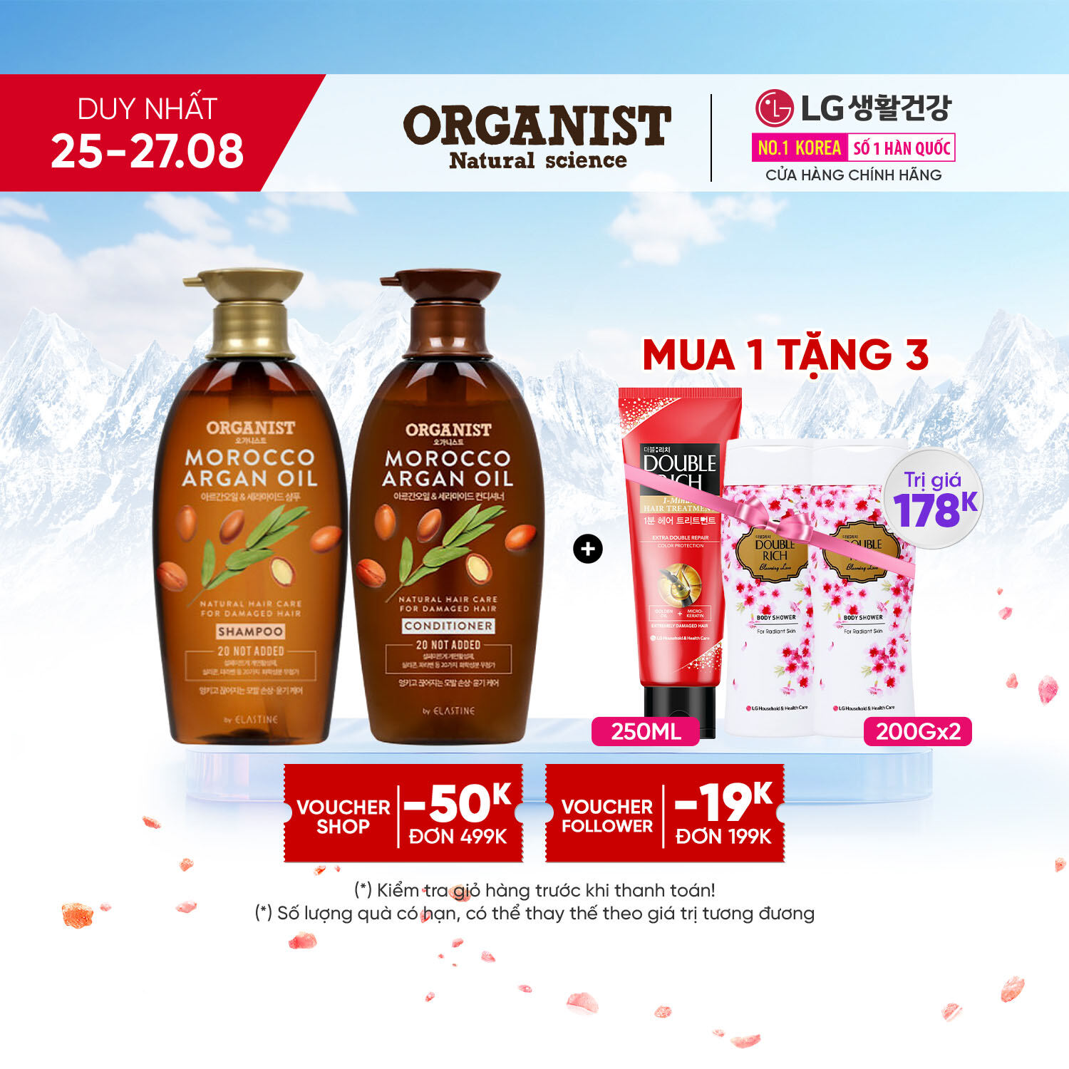 Bộ đôi Dầu gội xả nuôi dưỡng tóc Organist  chiết xuất từ tinh dầu Morocco Argan 500ml - Dành cho tóc hư tổn