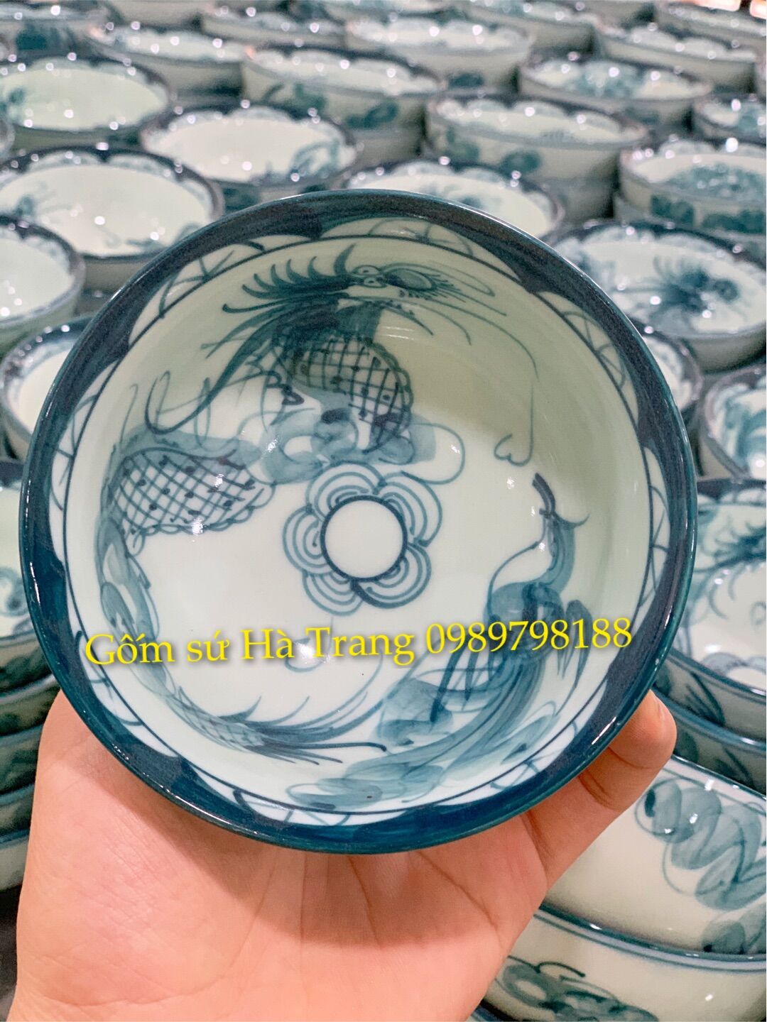 Combo 10 bát cơm gốm sứ Bát Tràng hoạ tiết rồng phượng