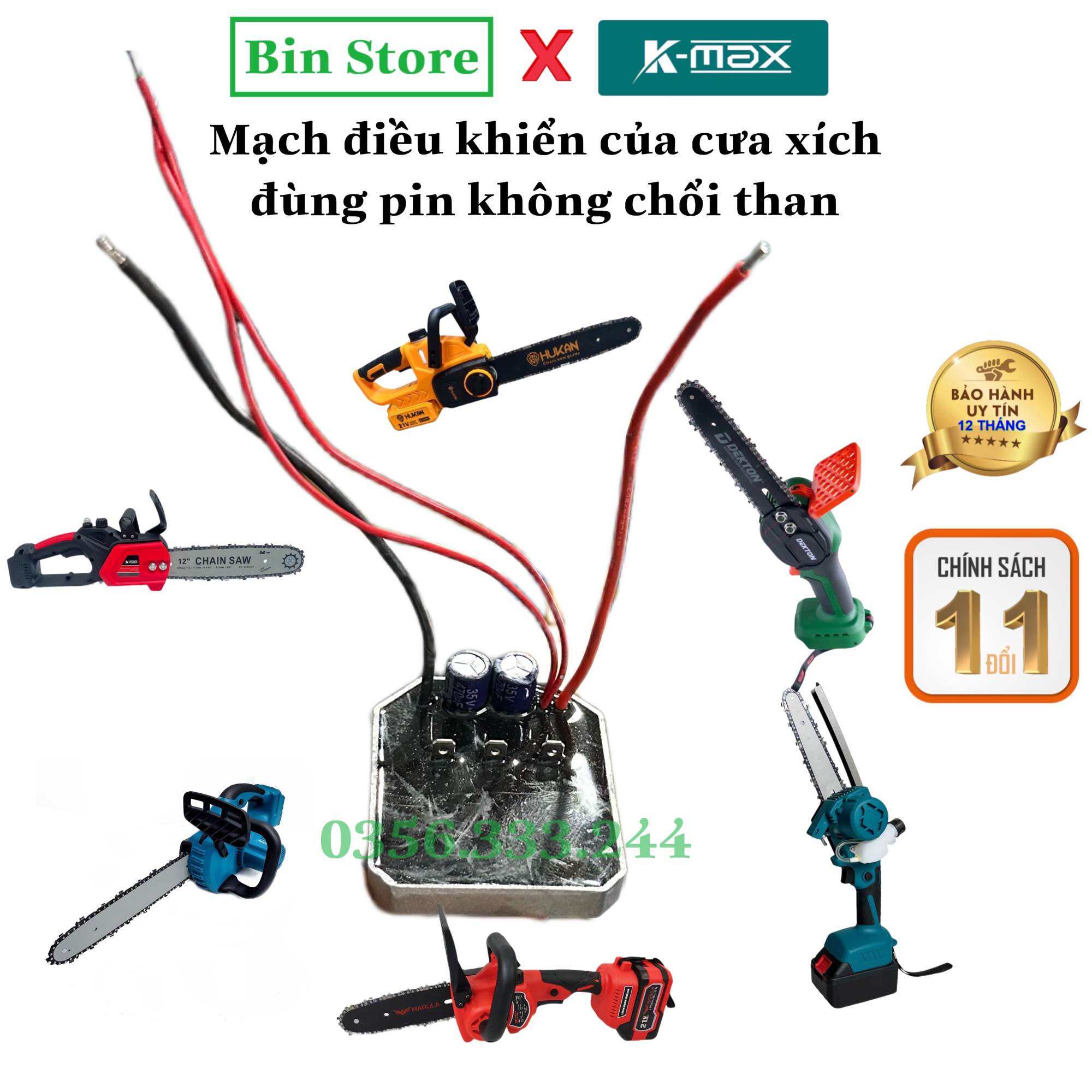 Mạch điều khiển máy cưa xích dùng pin không chổi than - mạch nhôm 2 tụ - dùng cho các loại cưa xích 