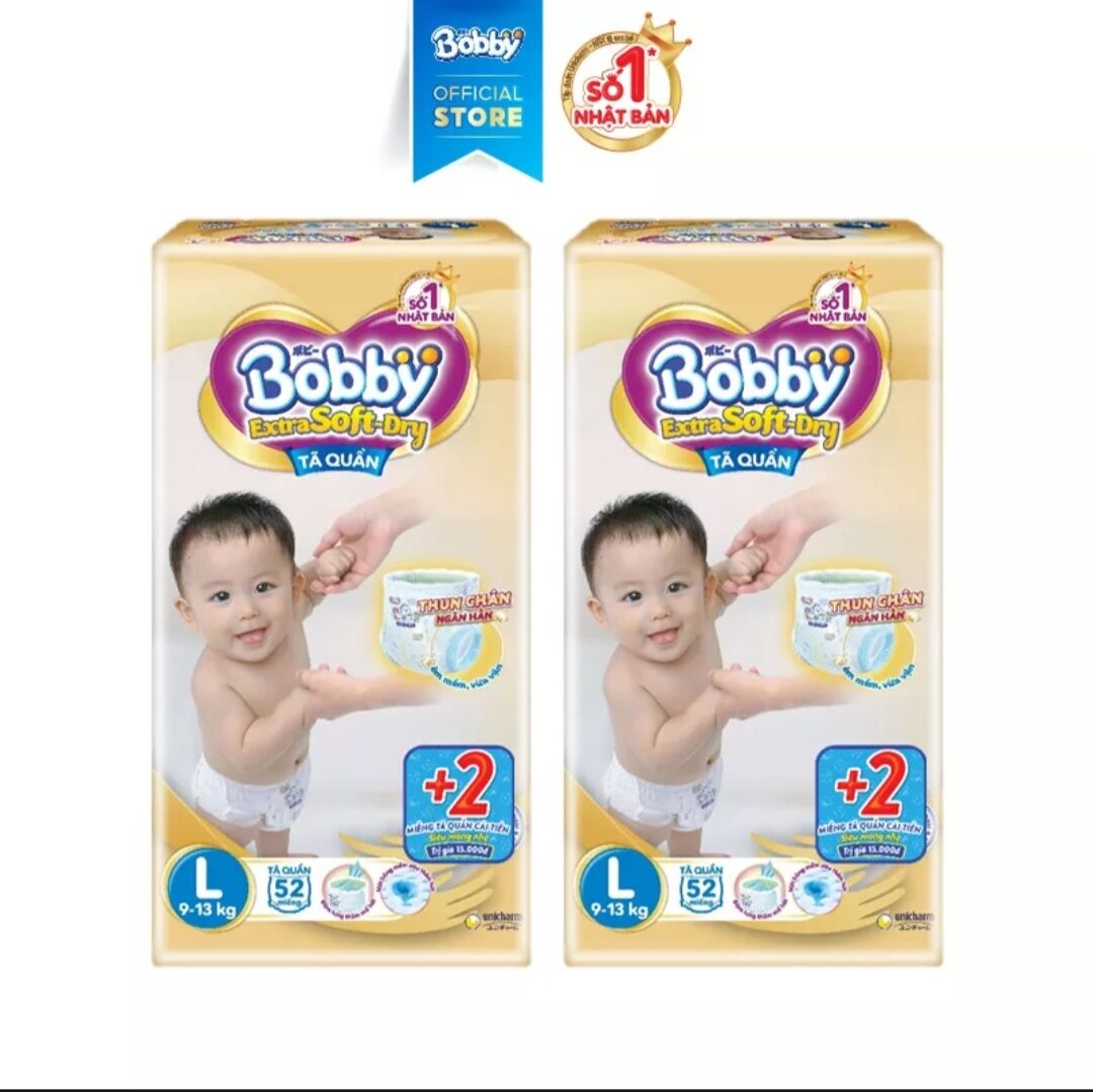 Tã quần Bobby Extra soft cao cấp L52+2 Thun chân ngăn hằn