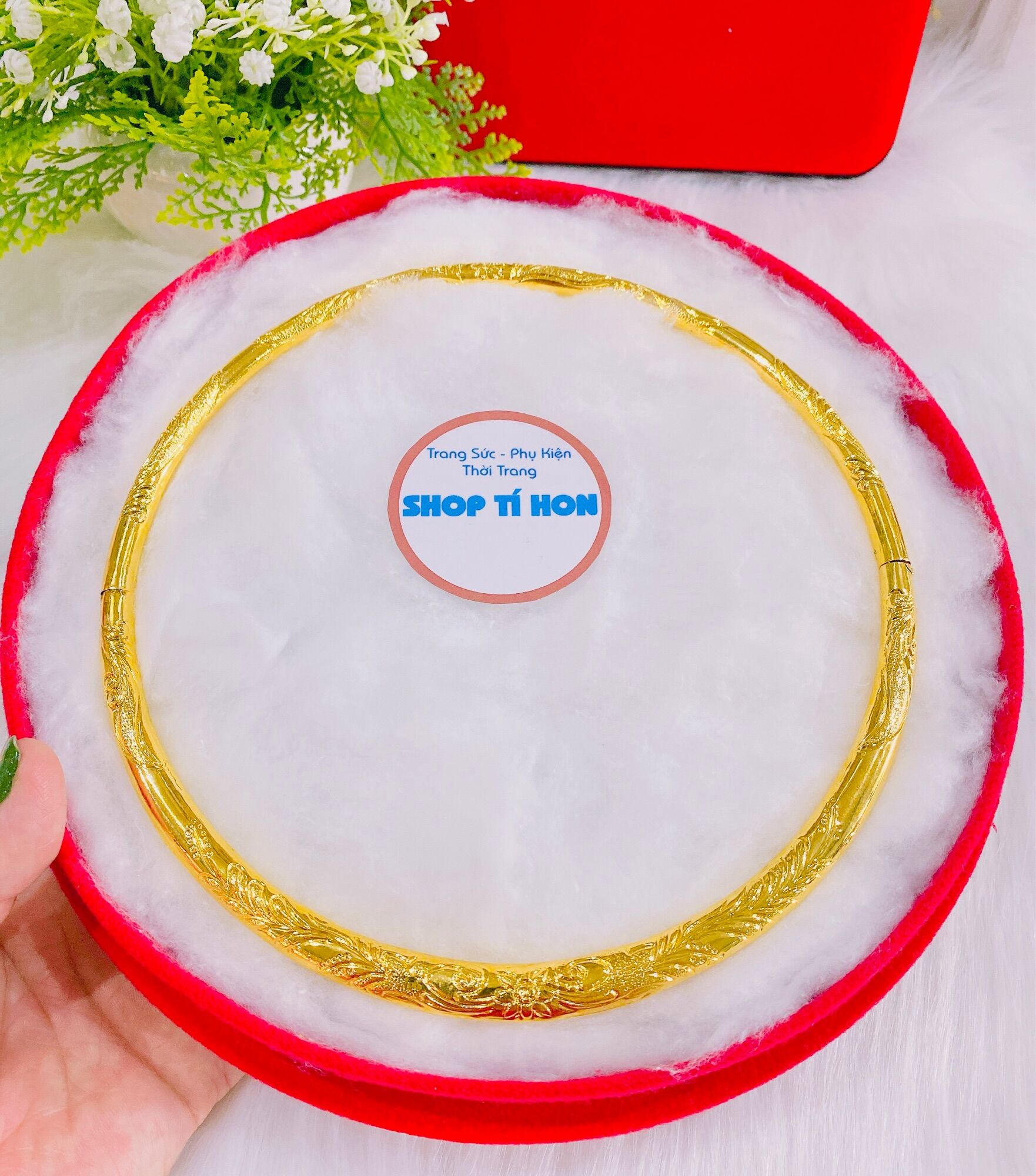 Kiềng cưới chạm hoa mạ vàng 24k mẫu mới về