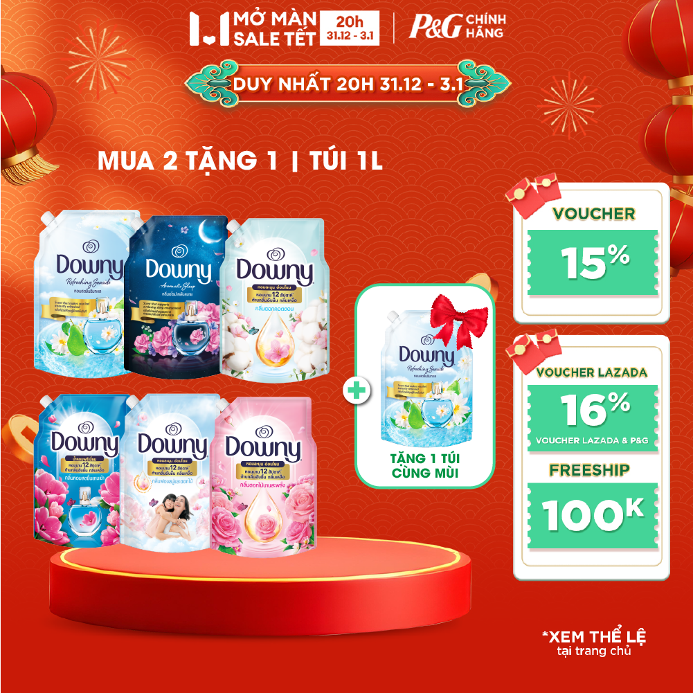   MUA 2 TẶNG 1  Combo 3 Nước Xả Vải Đậm Đặc DOWNY Hoa Đêm  Bờ Biển Tươi Mát  Giấc Ngủ Thư Thái  Tinh Khôi  Đam Mê  Nắng Mai  Bung Tỏa Hạnh Phúc  Cotton Thuần Khiết Túi 1L 
