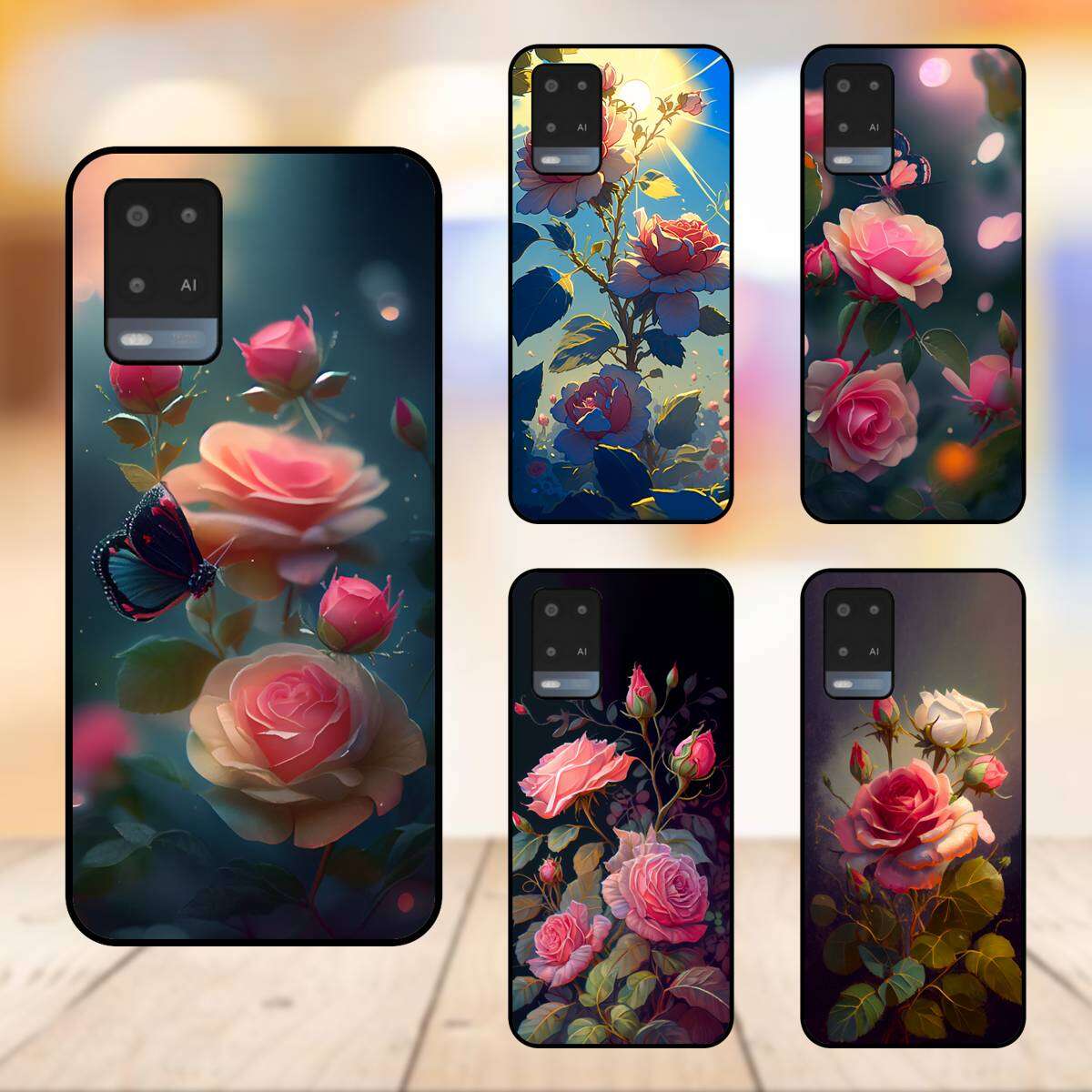 Ốp lưng điện thoại Oppo A54 viền đen Hoa Hồng Hoa Đẹp