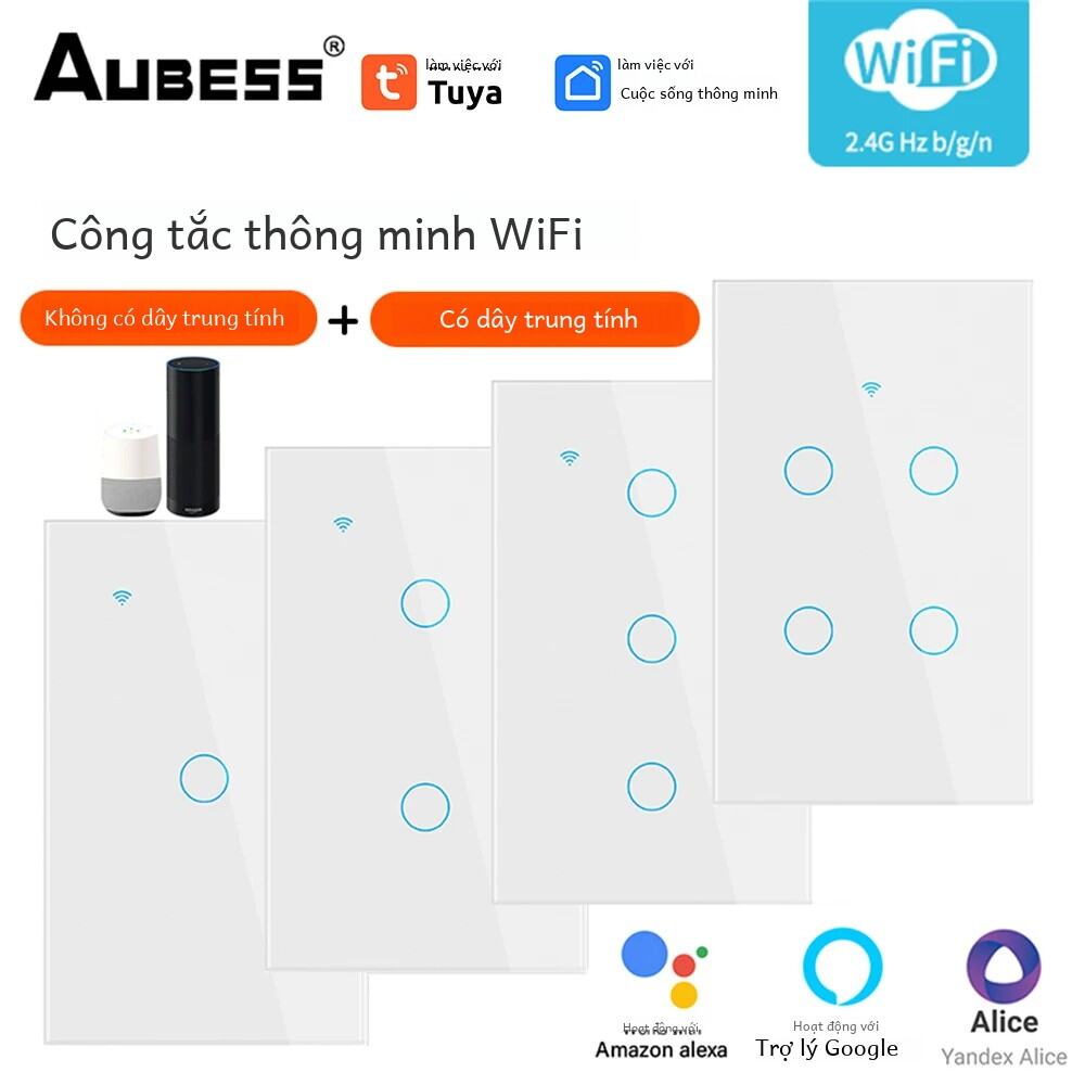 Tuya Wifi Us Công Tắc Đèn Thông Minh 120 Loại Không Dây Treo Tường Bảng Điều Khiển Cảm Ứng Điều Khiển Giọng Nói Tương Thích Với Alexa Và Google Home 1/2/3 Gang Nút Treo Tường Chất Liệu Nhựa