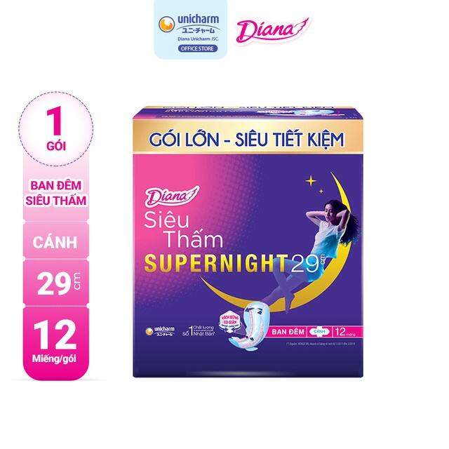 1 gói (12 miếng) Bvs Diana Ban đêm 29cm
