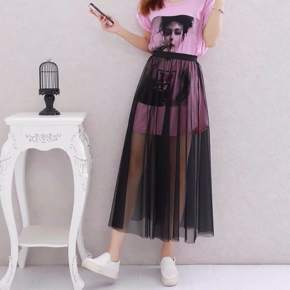 Váy Lưới Nhiều Lớp Mùa Hè Cho Nữ Váy Dài Đến Giữa Bắp Chân Váy Dài Đến Đầu Gối Váy Xếp Ly Phong Cách