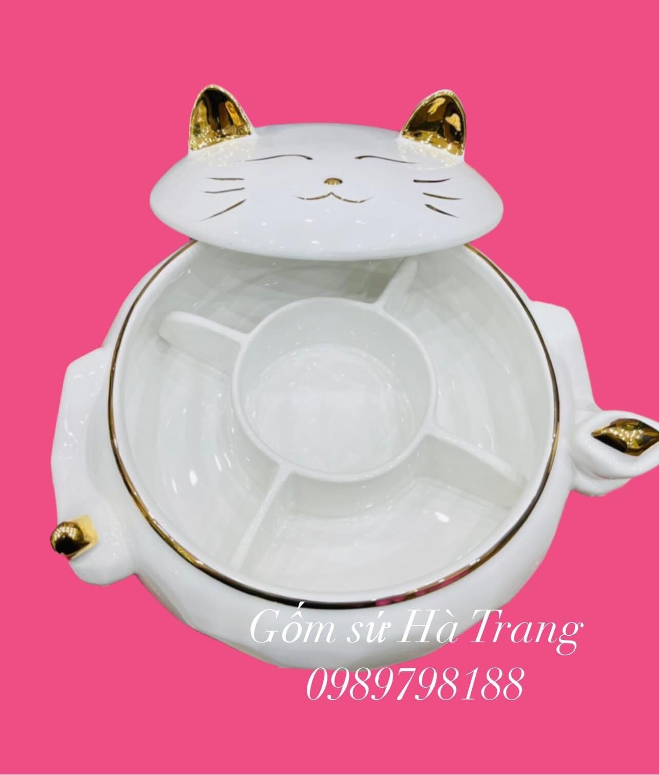 Khay mứt mèo thần tài gốm sứ cao cấp