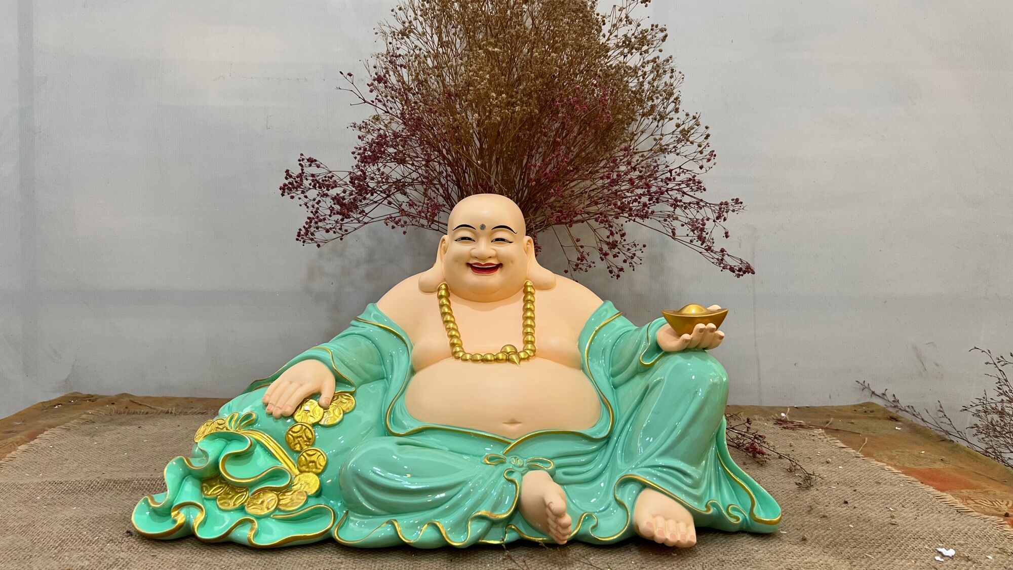 [HCM]Tượng Phật Di Lặc ngồi bao tiền cao 30cm ngang 55cm | Tượng Phật Hoa Tiên