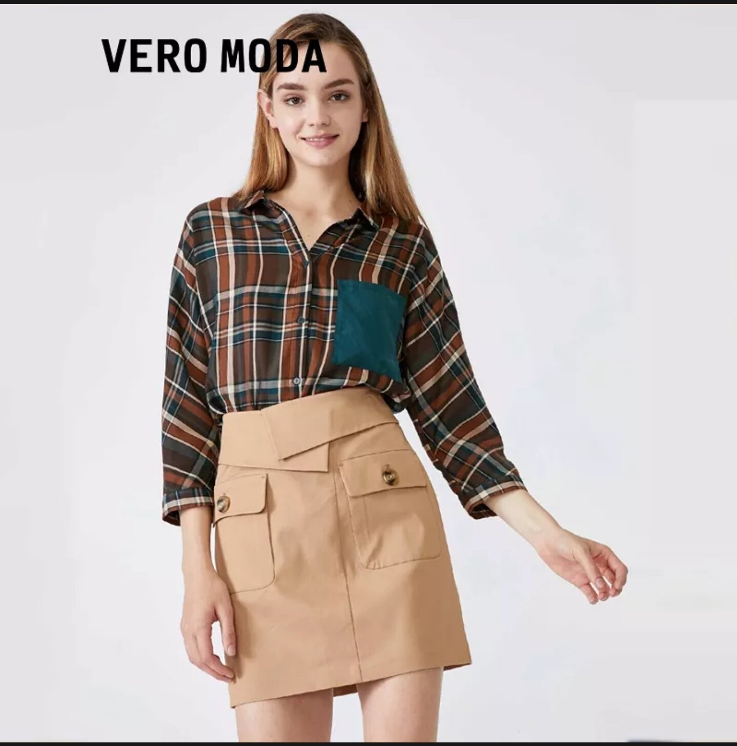 Vero Moda Chân Váy Chữ A Trơn Có Túi Eo Xếp Tầng Cho Nữ size M