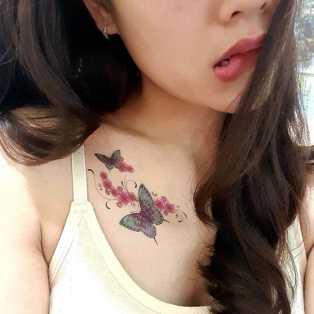 Hình xăm dán tatoo, miếng dán ngực, lưng, đùi  hình con bướm cho nữ kích thước 9 x 19cm