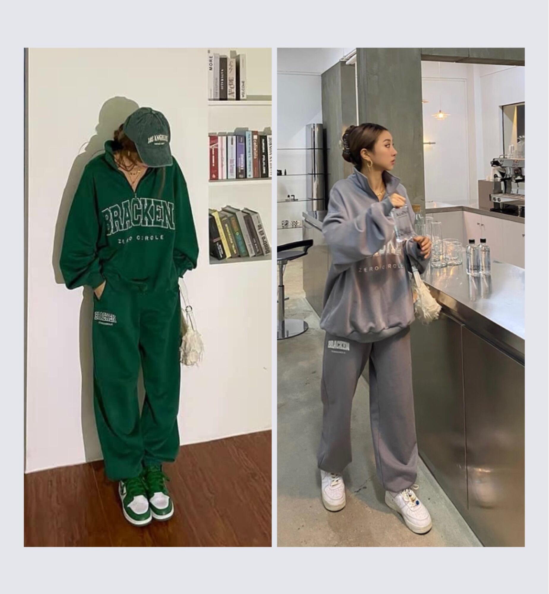 Bộ sét nỉ COTTON BRKEN cổ khoá siêu đẹp form rộng nam nữ đều mê hết nấc 2màu xanh, xám