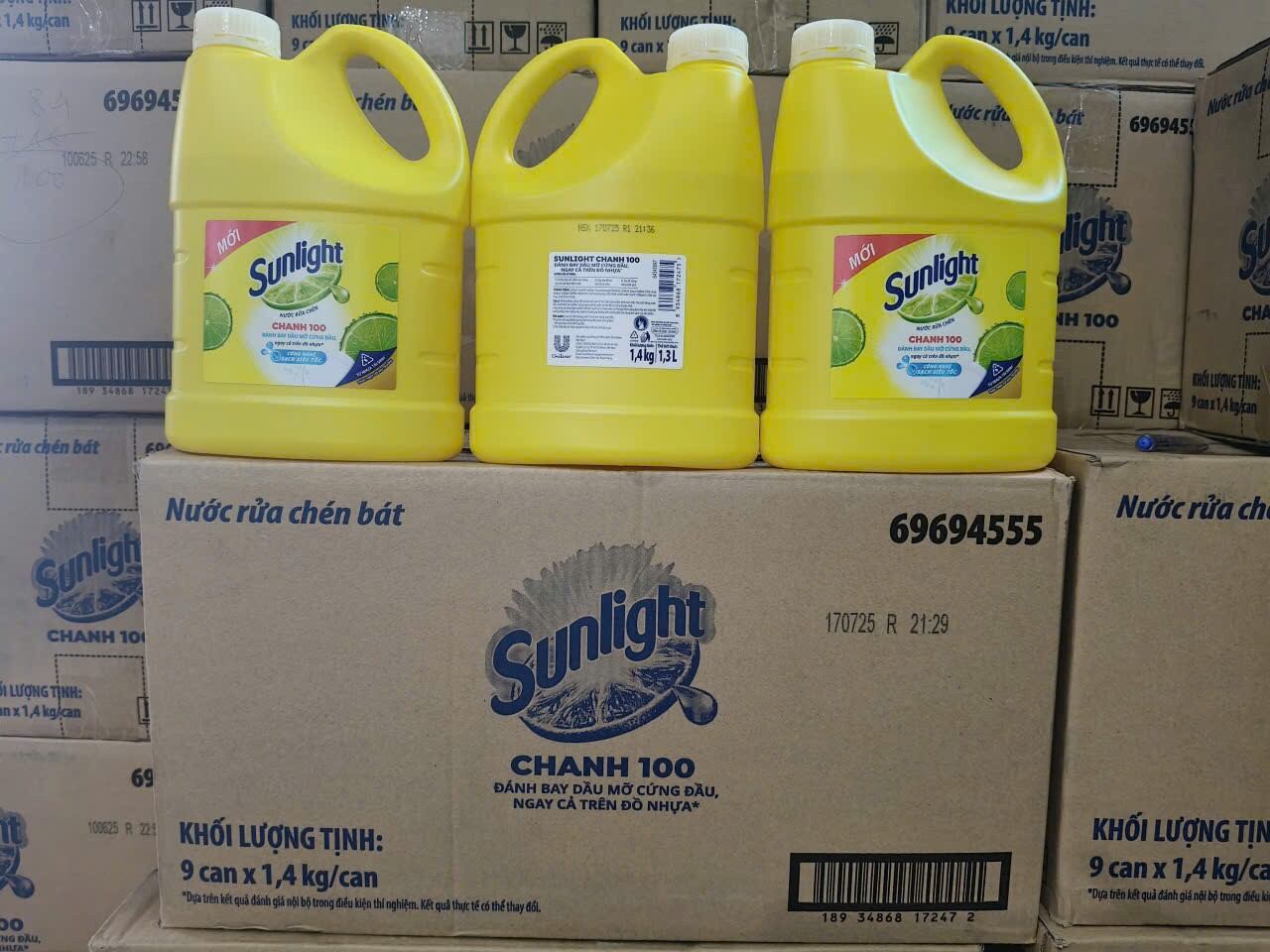 (COMBO 2 can) Rửa chén sunlight can 1,4kg hương chanh tạo bọt nhanh đánh bay dầu mỡ