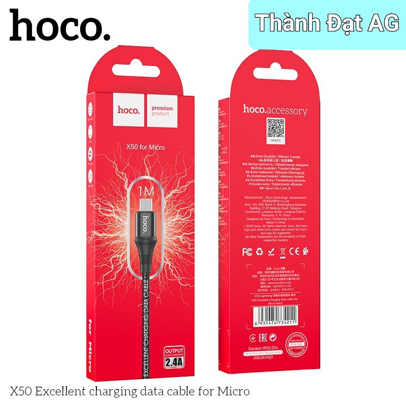 Cáp sạc nhanh Hoco x50 micro 2.4A dành cho android chống đứt , gãy.