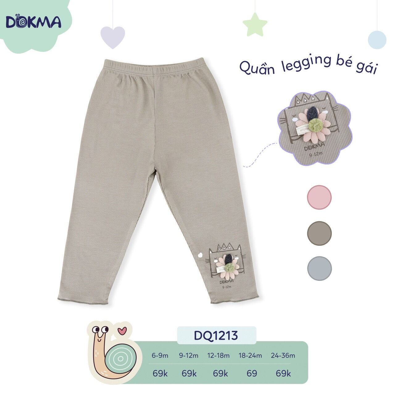 Quần legging bé gái Trơn Dokma ( 6 - 36 ) tháng