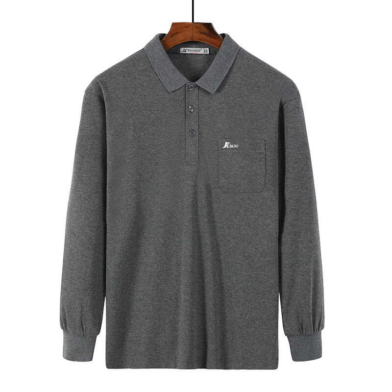 Áo Thun Dài Tay Cổ Bẻ Cotton Áo Thu Rộng Rãi Có Túi Cho Nam Trung Niên Và Cao Tuổi Áo Thun Polo Cho Bố Dày Dặn Màu Trơn Áo Mặc Trong