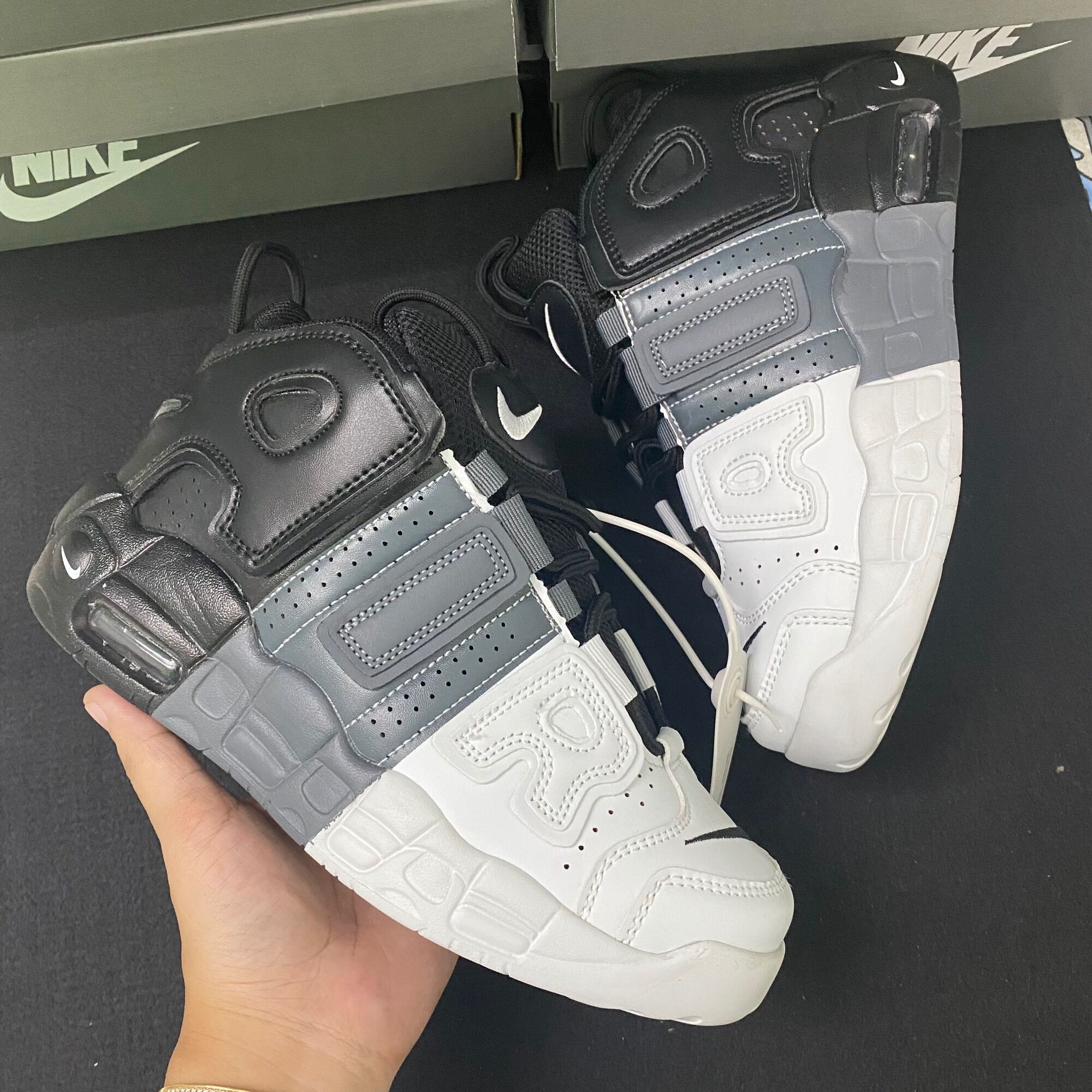 Giầy Uptempo air cao cổ đen xám siêu đẹp fullbox