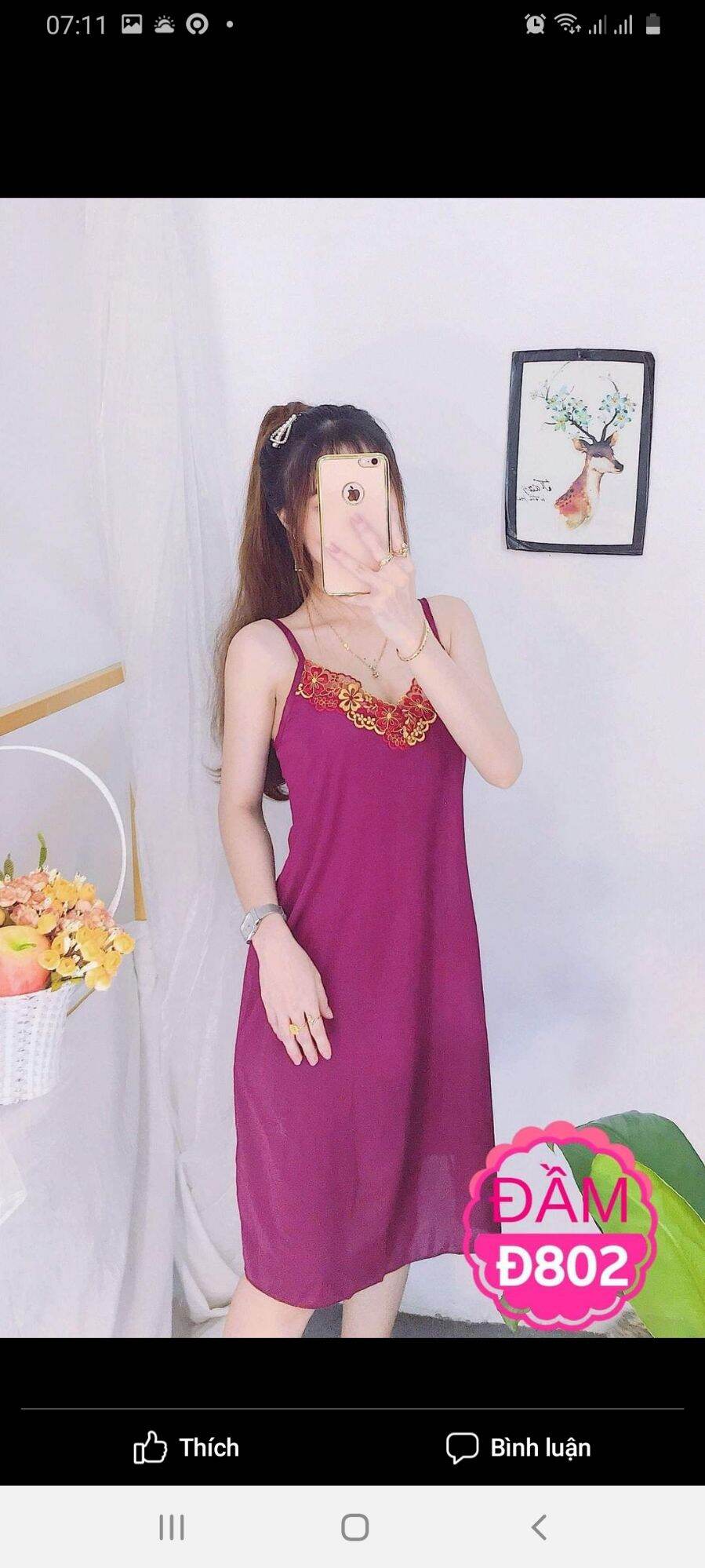 Đầm mặc nhà thun lạnh 2 dây cho nữ - T1