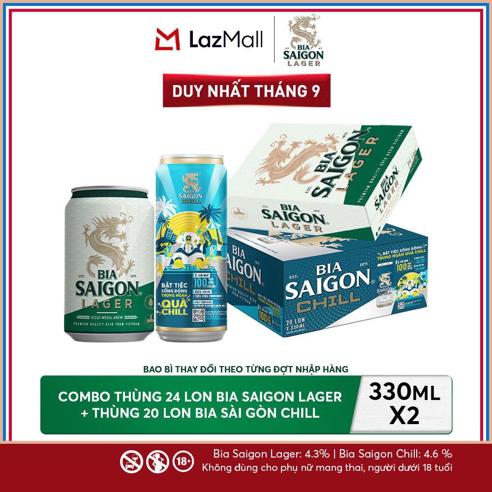 Nồng Độ Cồn 4.3% - Combo 1 Bia Saigon Lager 330ml + Nồng Độ Cồn 4.6% - 1 Bia Sài Gòn Chill 20 Lon 330ml