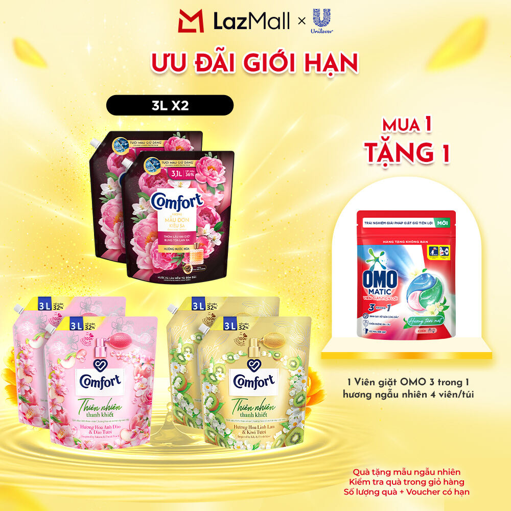 (Livestream) - Combo 2 Túi Nước Xả Vải Comfort Thiên Nhiên Thanh Khiết 3.0L