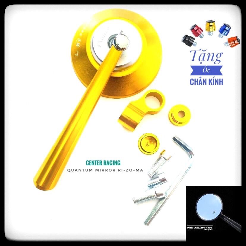 Kính chiếu hậu xe máy Tròn CNC màu vàng bên trái tặng ốc chân kính