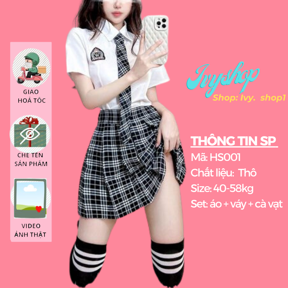Cosplay học sinh nữ sexy Váy ngủ hóa thân học sinh chân váy kẻ HS001