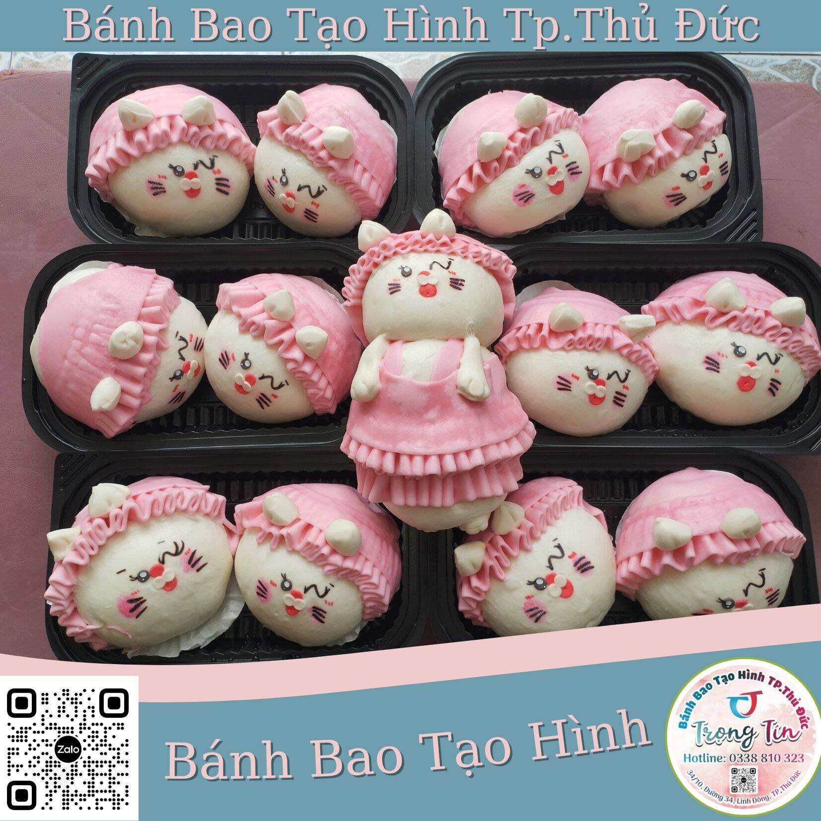 Bánh Bao Tạo Hình Mèo Hồng Sét 13 Bánh Nhân Sôcôla