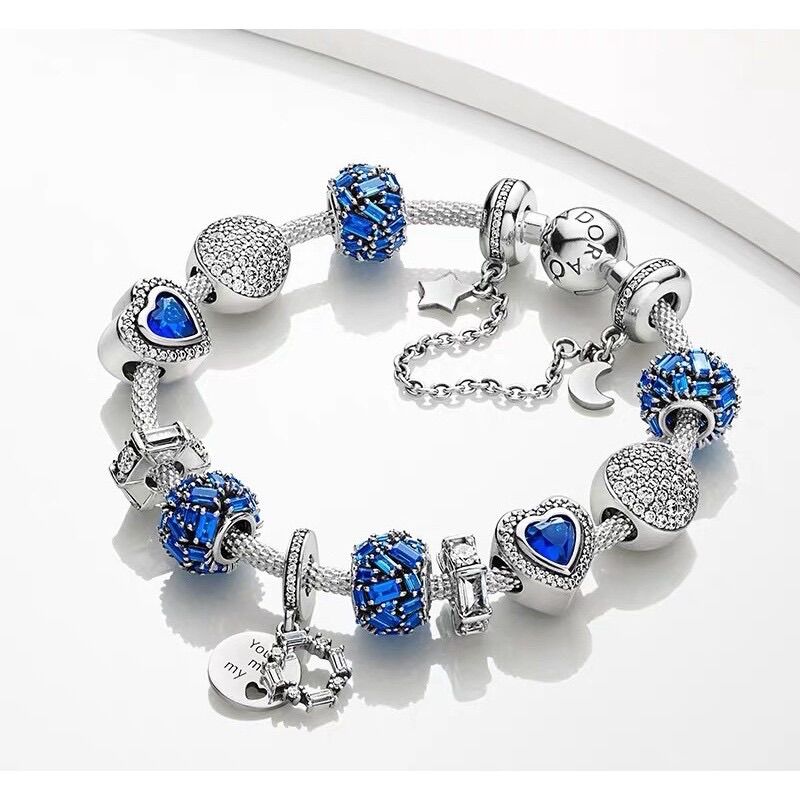 HẠT CHARM PAN ALE TIM XANH VIỀN ĐÁ BẠC S925