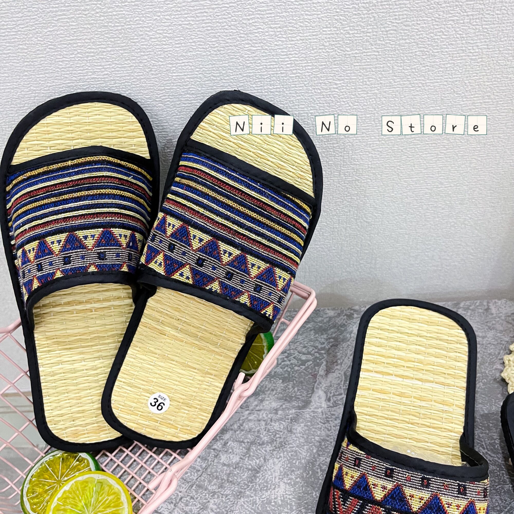 [ND025] Dép chiếu thổ cẩm xanh quai ngang