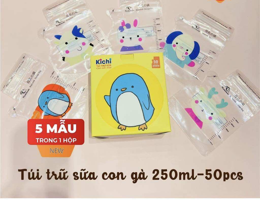 (Có vòi) 5 Túi / Hộp 50 Túi trữ sữa mẹ 250ml KICHILACHI có vòi rót 1 bên KICHI K50V (Công nghệ Nhật) KC HOTT