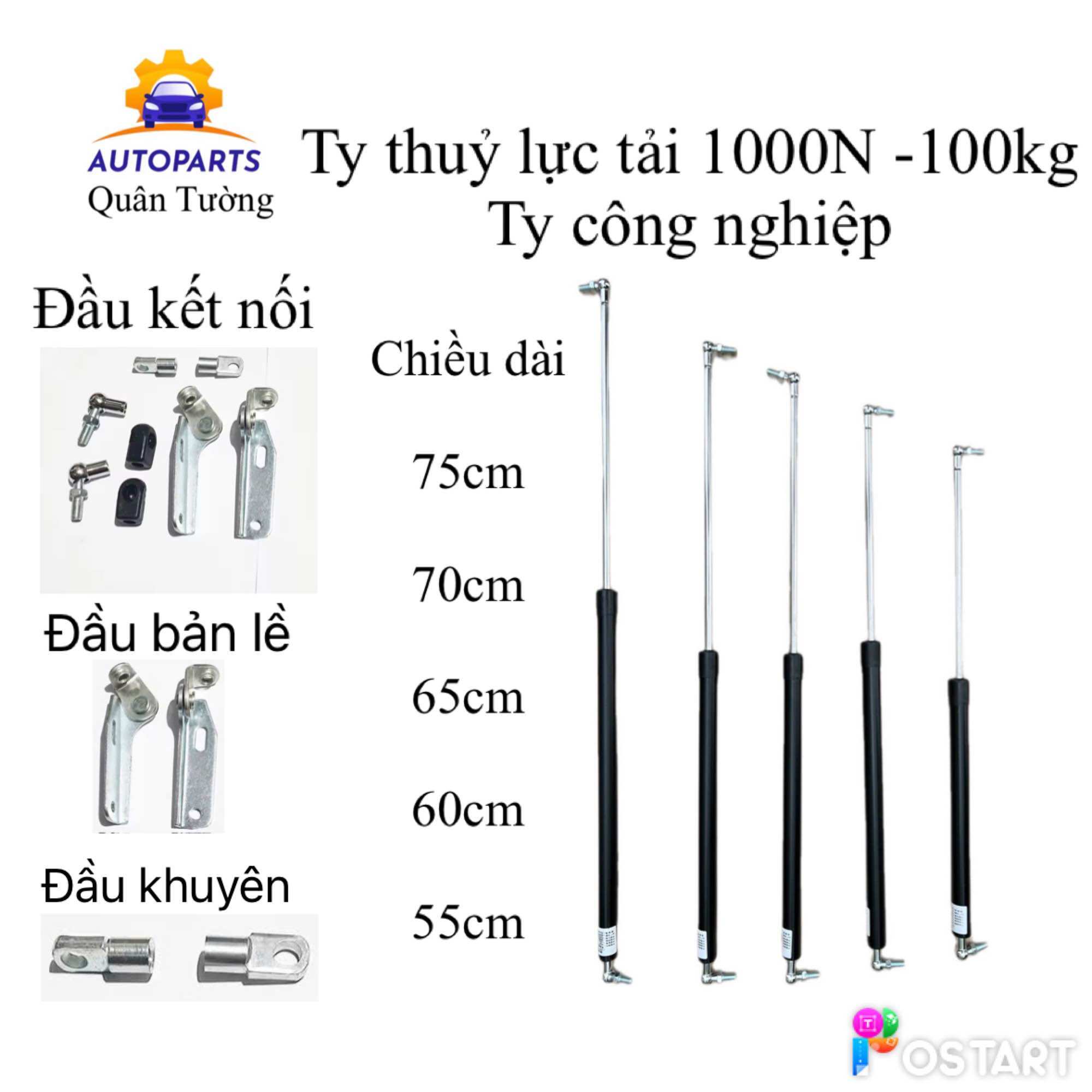 Ty thủy lực chịu tải 100kg (1000N), dài 60cm,65cm,70cm & 76cm.
