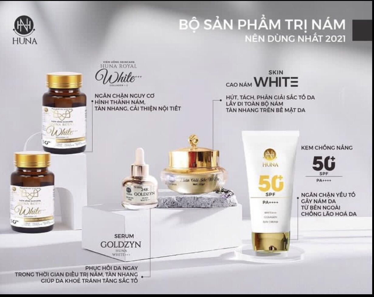 Combo trắng da mờ nám cao cấp huna royal white tặng 1 hộp white 3+