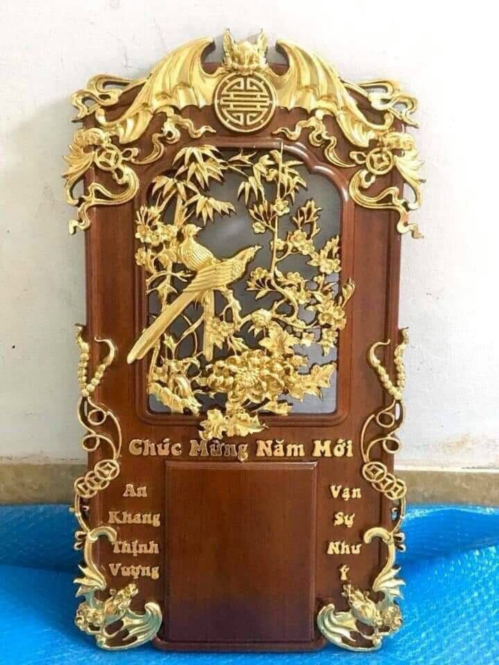 Đốc lịch uyên ương thiếp vàng gỗ gụ