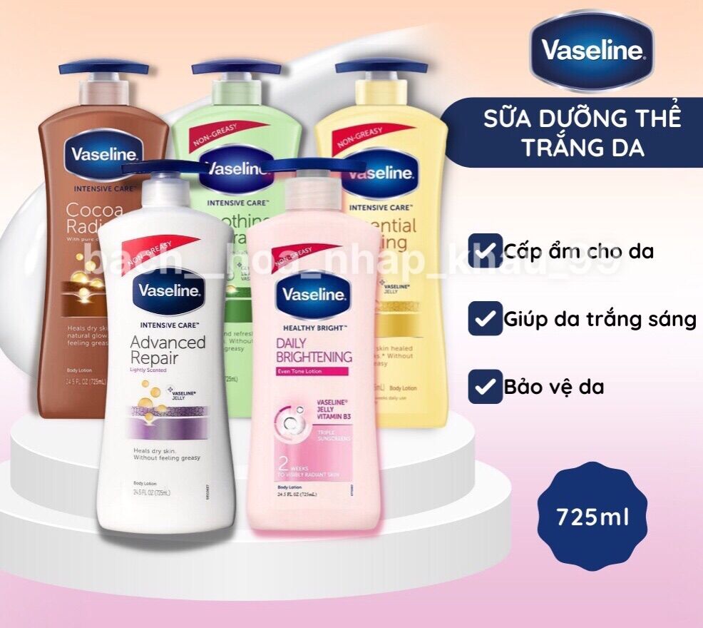 Sữa dưỡng thể Vaseline 725ml giúp dưỡng ẩm và làm trắng da