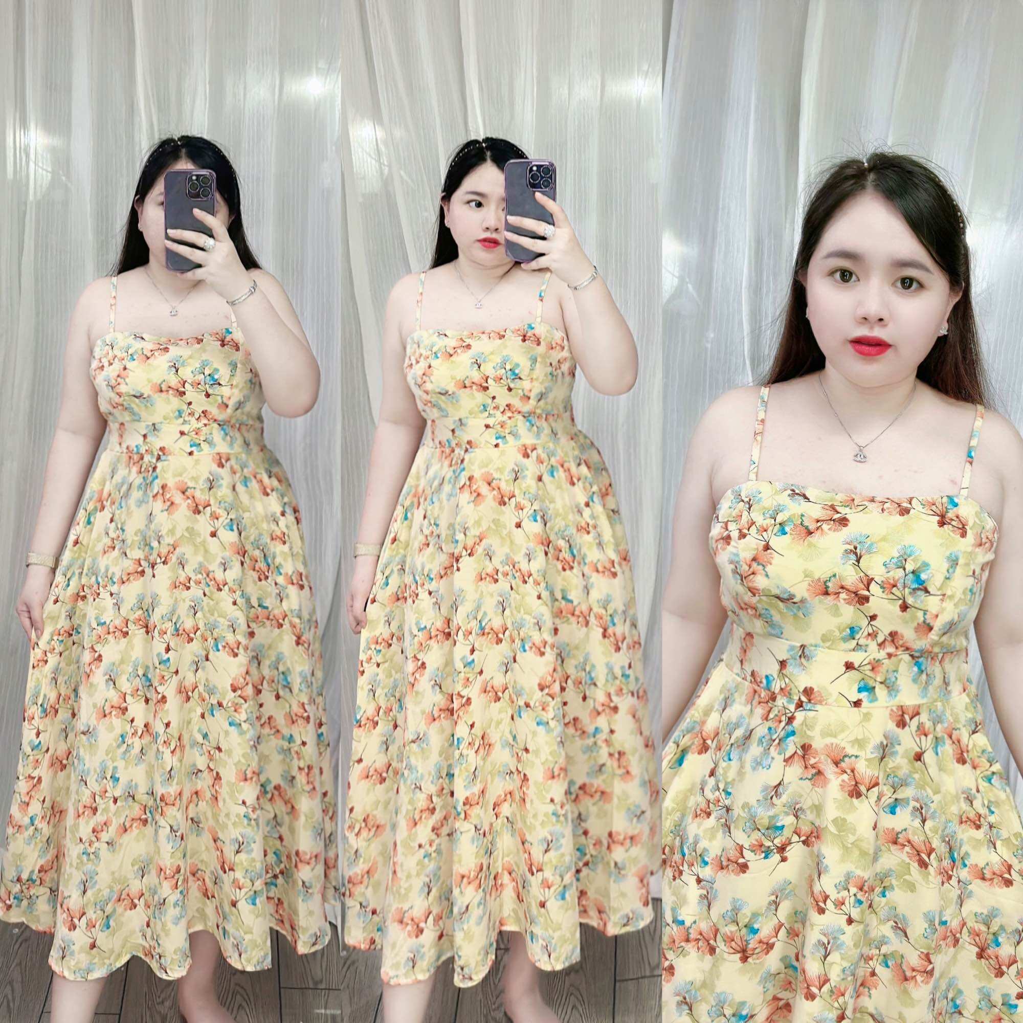 [Bigsize 60-90kg] Đầm 2 dây xẻ túi lụa mango