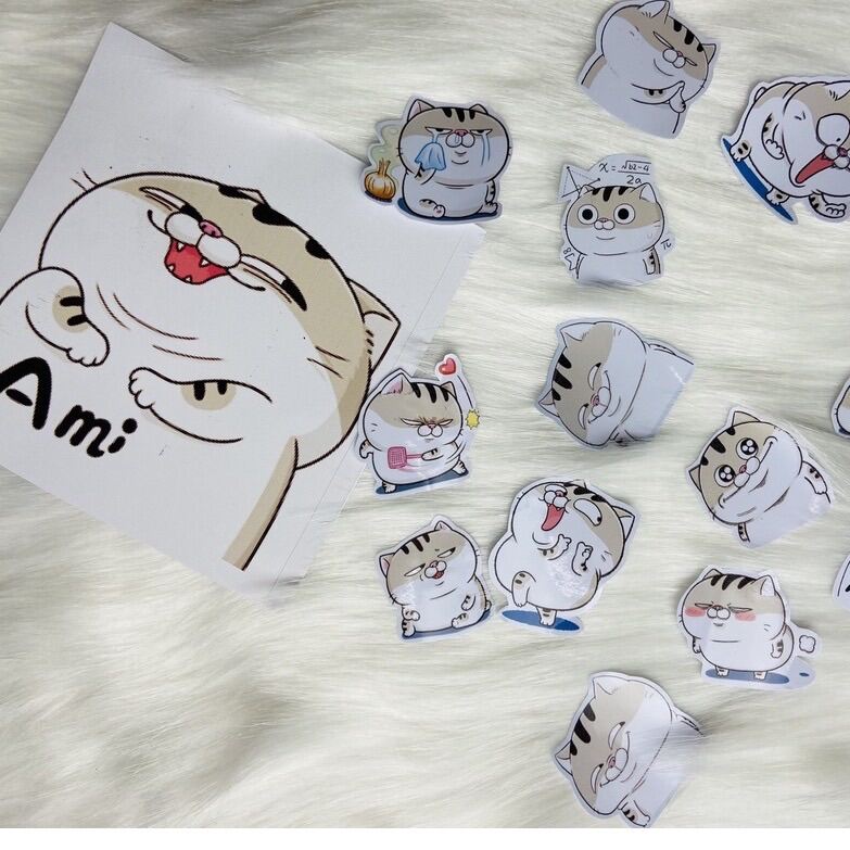 25 Sticker Mèo Ami ngẫu nhiên không trùng lặp dùng để bán mũ bảo hiểm, trang trí sổ