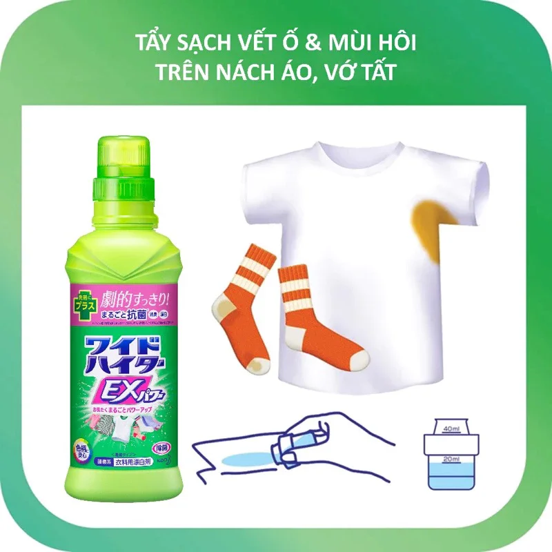 Nước tẩy quần áo màu wide haiter chai 600ml, túi 480ml