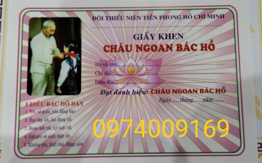 Giấy khen cháu ngoan bác hồ