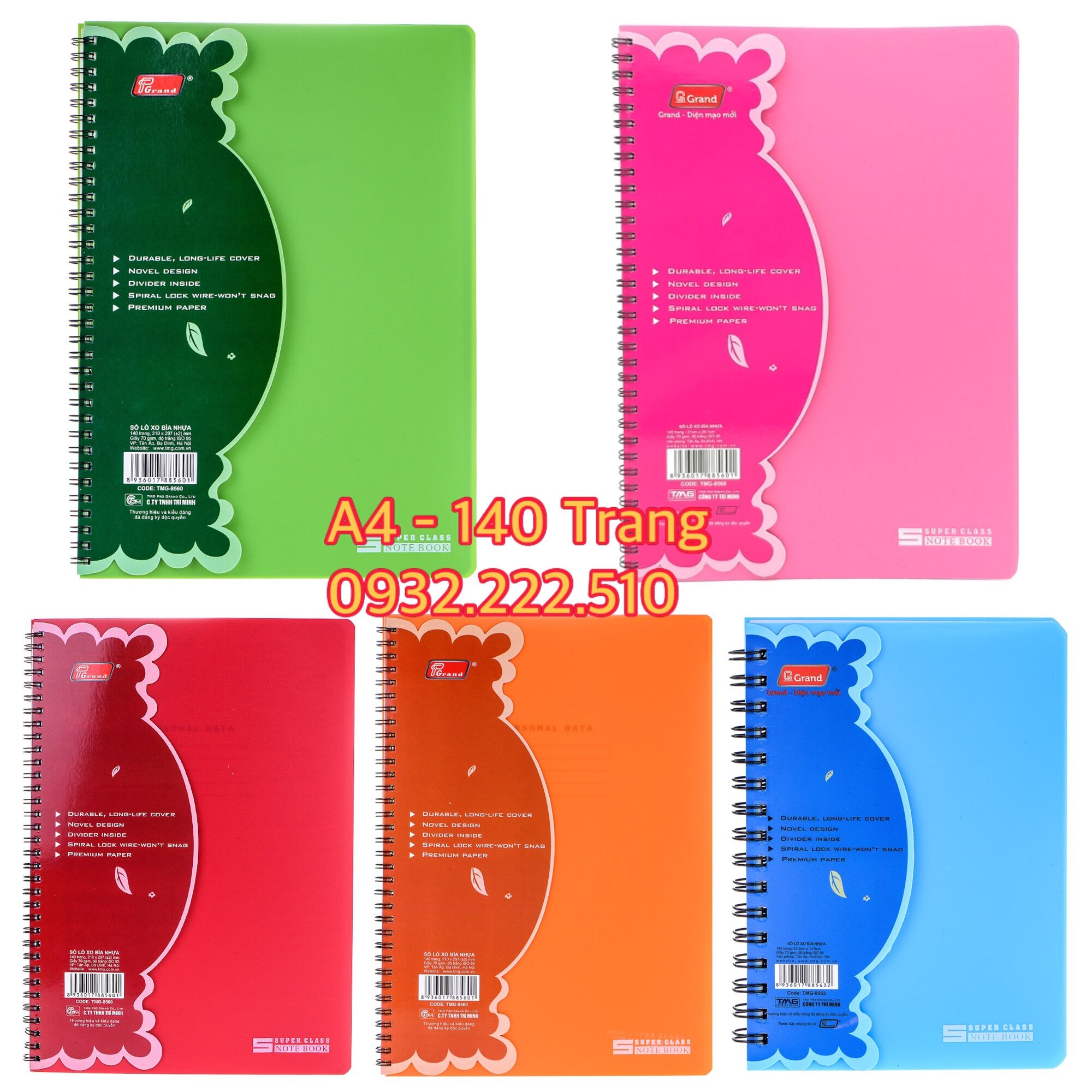 SỔ LÒ XO GRAND A4 ĐỦ LOẠI
