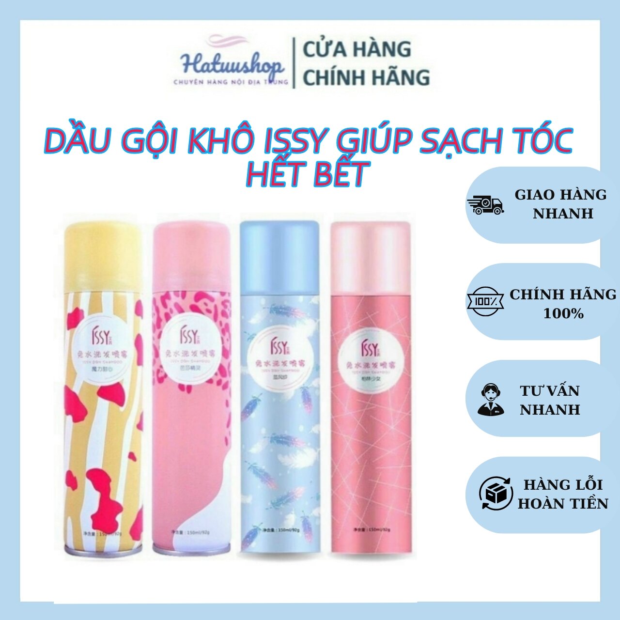 Xịt gội đầu khô ISSY tiện lợi dễ dùng, không cần nước, không bết tóc, thơm mát